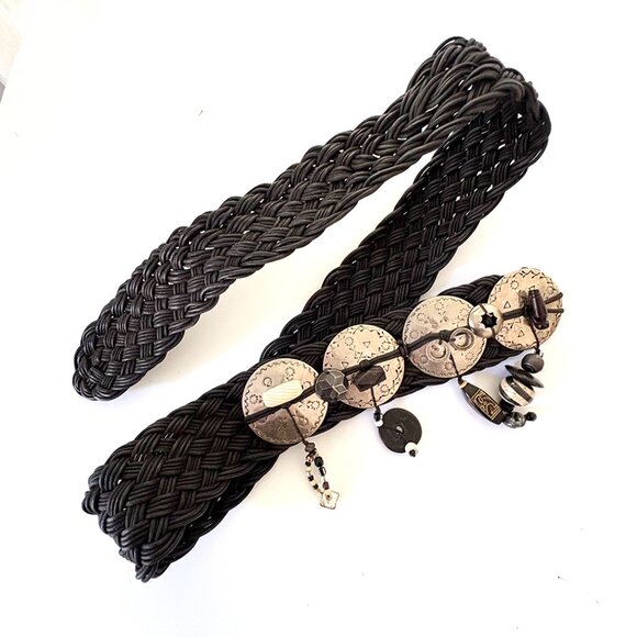 Vintage One of a Kind, Marjorie Baer Woven Boho Conch western  style Belt main image 6